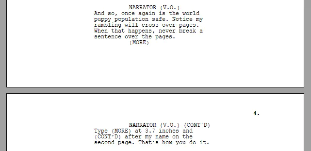 Screenplay formatting